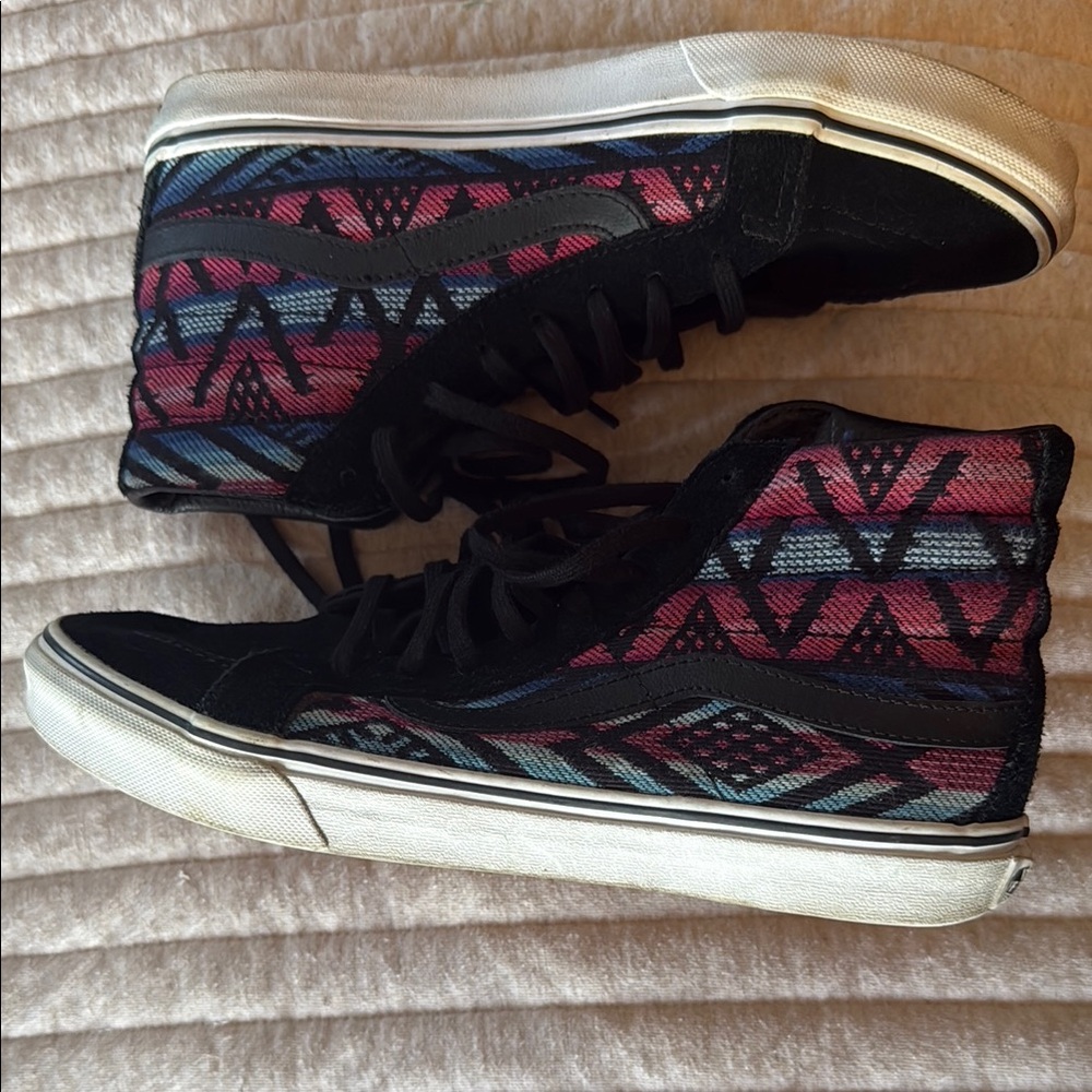 Vans Women's Black, Blue, and Pink Patterned High-Top Sneakers